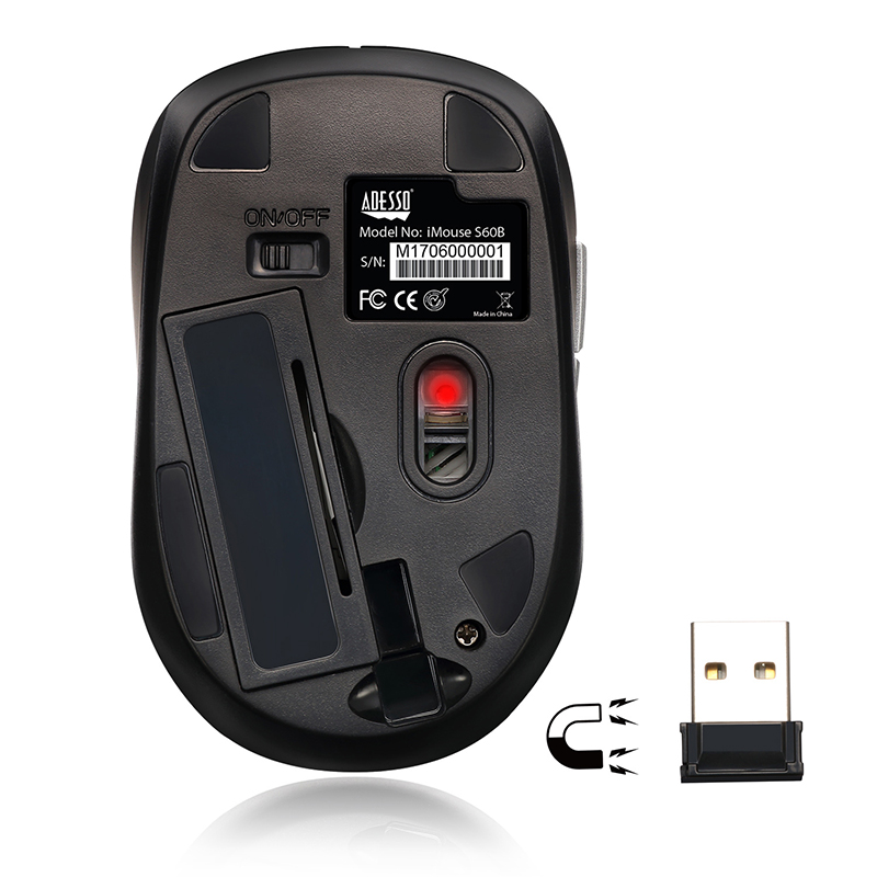 Adesso IMOUSE S60B Mouse - USB - Optical - 6 Button(s) - Black - Wireless - Right-handed